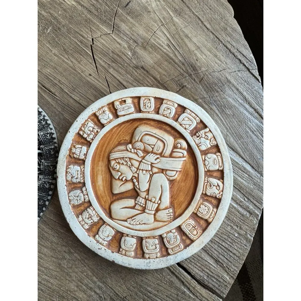 Aztec Mayan Calendar Plaque 7 In 6 In Wall Hanging Sandstone Set Of 2